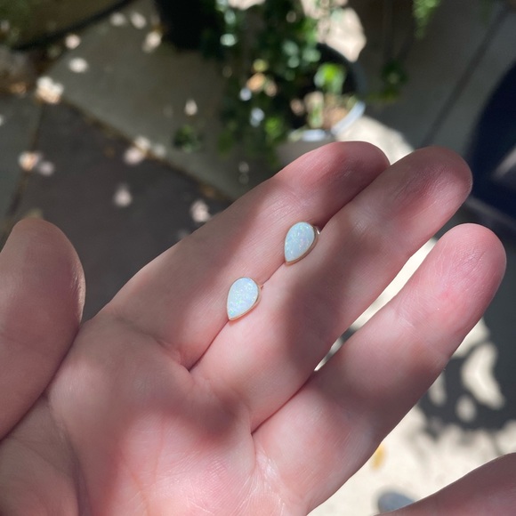 Genuine Opal Teardrop Earrings in Sterling Silver - Picture 3 of 6